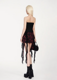 다크 록 플레이드 미니 리본 스커트