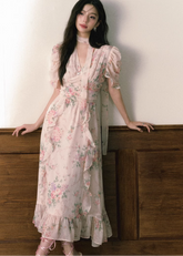 Floral v-neck chiffon dress