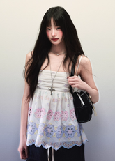 Flower embroidered camisole tops