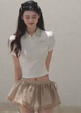 Sunset Diamond Waist Polo Collar Top