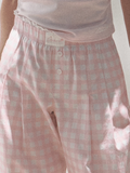 Silk Hemp Strap Grid Wide-Leg Pants Vacation Set