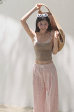 Silk Hemp Strap Grid Wide-Leg Pants Vacation Set