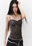 비즈 장식 플로럴 스트랩 캐미솔 탑