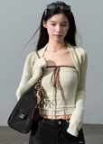 One-Shoulder Tie Bandeau Top & Cardigan Set  Slim Fit Edit