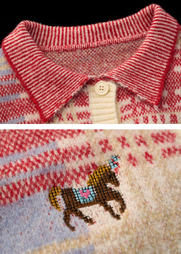 pony plaid cardigan women, red check knit sweater jacket, cute core plaid knitwear 2025, korean soft street cardigan, gentle sweet knit jacket, vintage red plaid cardigan, fall winter 2025 knit top, kawaii pony cardigan outfit, nowa tokyo soft girl fashion