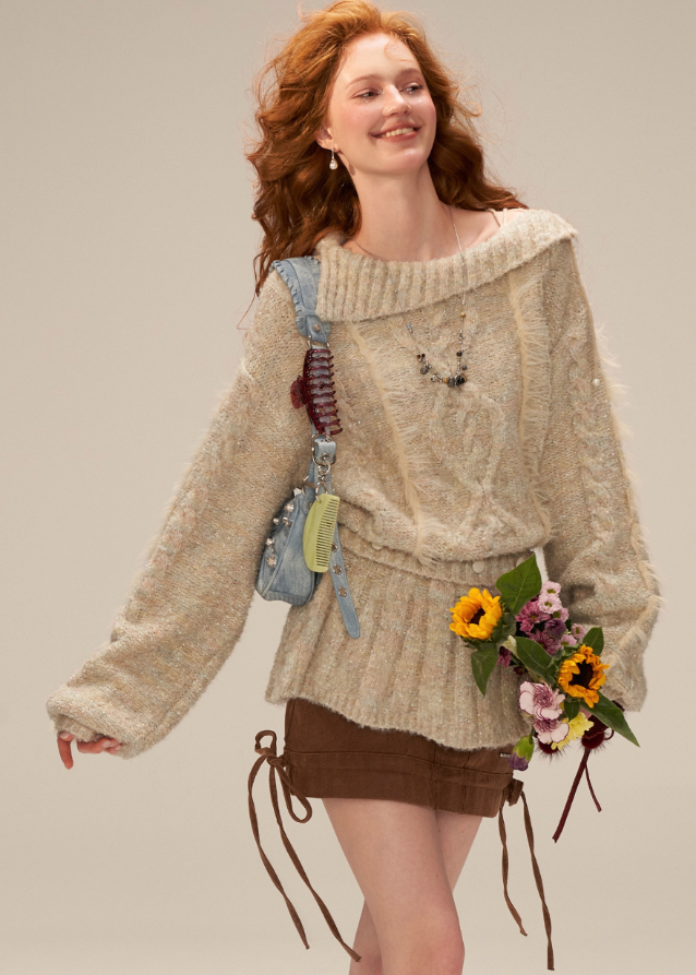 twist knit lapel cardigan women, belted waist knit jacket, large lapel sweater coat fw2025, quiet luxury knitwear women, korean elegant knit jacket, fall winter knit cardigan 2025, waist strap mid length sweater, refined twist knit outerwear, nowa tokyo premium knit fashion