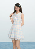체크무늬 인형넥 레이스 드레스