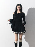 Gray One-Shoulder Knit Two-Piece Set