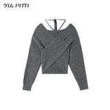 오프숄더 디자인 쇄골 니트 스웨터 울 탑