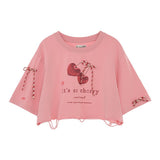 체리 리본 반팔 탑