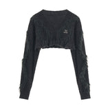 퍼핏 짧은 치마 바지와 함께한 대학 스타일 짧은 스웨터 탑