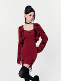 Wine Red Dress Dress Knitted Short Cardigan