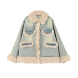 Plush Patchwork Denim Suit Set