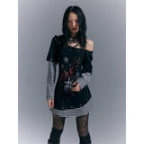 긴팔 프린트 슬림핏 티셔츠 드레스