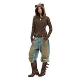 베어 스웨터 재킷 후드티