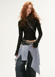 Destruction high collar long-sleeved T-shirt