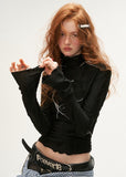 Destruction high collar long-sleeved T-shirt
