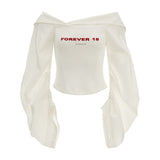 Lantern sleeve white shirt and bra