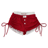 끈이 달린 플리츠 랜턴 레드 반바지