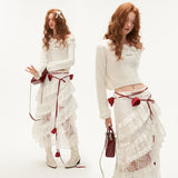 장미꽃 숄더 드롭 스웨터