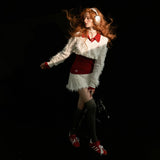 퍼핏 짧은 치마 바지와 함께한 대학 스타일 짧은 스웨터 탑