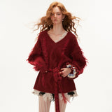 스카프 붕대 케이블 니트 스웨터