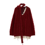 스카프 붕대 케이블 니트 스웨터