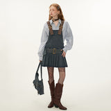 데님 숏 서스펜더 드레스