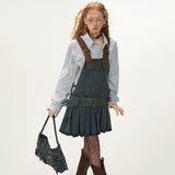 데님 숏 서스펜더 드레스