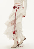 Lace layered gauze midi skirt