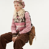 스트라이프 토끼 더블 지퍼 니트 카디건