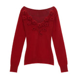 V넥 로즈 웨이스트 스웨터