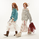 태슬 스웨터 루즈 니트 스웨터 탑