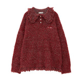 술이 들어간 혼방사 폴로 버튼 긴팔 스웨터