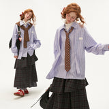 스트라이프 셔츠 루즈한 긴팔 상의