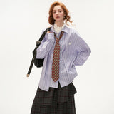 스트라이프 셔츠 루즈한 긴팔 상의