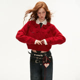 로즈 숏 카디건 스웨터 긴팔