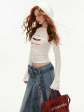 Lace round neck hooded long-sleeved tops