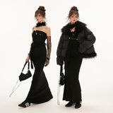 튜브탑 벨트 피쉬테일 블랙 드레스