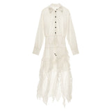 불규칙한 흰색 꽃 레이스 셔츠 드레스