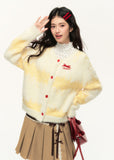 Loose and versatile sweet bowknot cream yellow long cardigan jacket