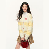 Loose and versatile sweet bowknot cream yellow long cardigan jacket