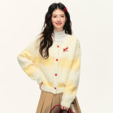 Loose and versatile sweet bowknot cream yellow long cardigan jacket