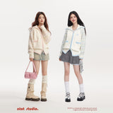 Original Design Milk Yellow Stripe Splice V-shaped Zipper Knitted Cardigan