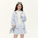 플레드 자수 재킷 & 레이스 스커트 세트