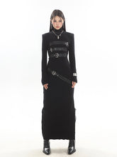 니트 패치워크 가죽 드레스