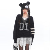 디지털 밍크 레이스 트림 스웨터