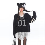 디지털 밍크 레이스 트림 스웨터