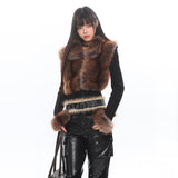 인조 모피 스플라이스 니트 카디건