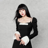 Camellia Bow Trumpet Sleeve Dress